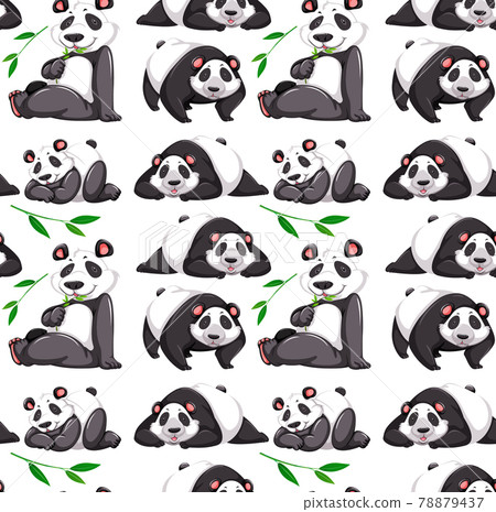 Seamless pattern with panda in many poses on white background 78879437