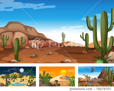 Different desert forest scenes with animals and plants Different desert forest scenes with animals and plants 78879707