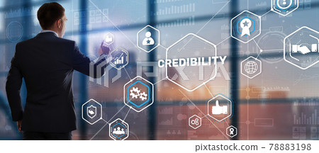 Credibility improvement concept. Multiple exposure virtual screen Credibility improvement concept. Multiple exposure virtual screen 78883198