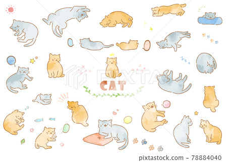 可愛的手繪貓水彩插圖集 78884040