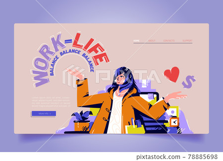 Work and life balance cartoon landing page, banner Work and life balance cartoon landing page, banner 78885698