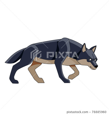 Black wolf watches for potential prey. Cartoon character of a dangerous mammal animal. A wild forest creature with dark fur. Side view. Vector flat illustration isolated on a white background Black wolf watches for potential prey. Cartoon character of a dangerous mammal animal. A wild forest creature with dark fur. Side view. Vector flat illustration isolated on a white background 78885960
