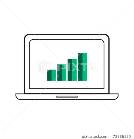 Vector computer laptop graph and chart in screen icon symbol on white background. 78886150