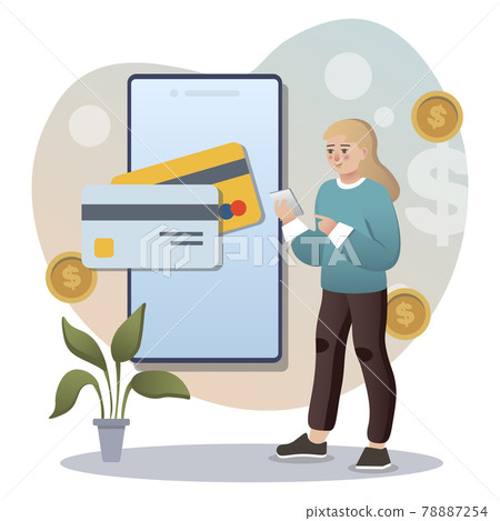 Online Payment. Isolated flat style colored illustration. Marketing solution. Mobile payment, online order. 78887254