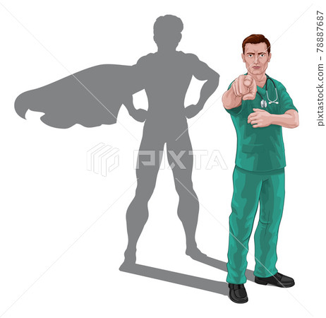 Superhero Nurse Doctor with Super Hero Shadow 78887687
