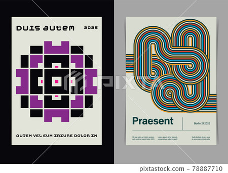 Modernist Bauhaus Poster Templates with Geometric Shapes Pattern. Vector illustration. 78887710
