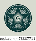 Vintage Star Insignia, Logotype, Label or Badge with Sun Brusts Lines. Vector illustration. 78887711