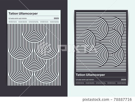 Retro Bauhaus Style Geometric Lines Loop Form Composition Poster Template. Vector illustration. 78887716
