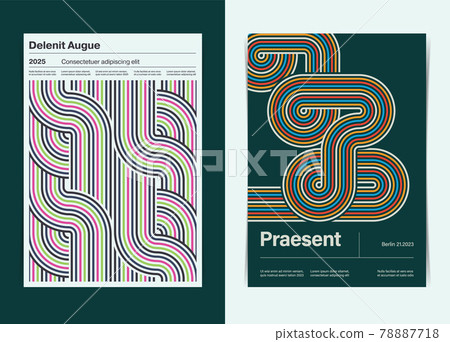 Retro Bauhaus Style Geometric Lines Loop Form Composition Poster Template. Vector illustration. 78887718