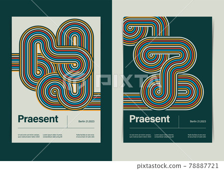 Retro Bauhaus Style Geometric Lines Loop Form Composition Poster Template. Vector illustration. 78887721