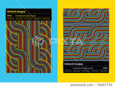 Retro Bauhaus Style Geometric Lines Loop Form Composition Poster Template. Vector illustration. 78887759