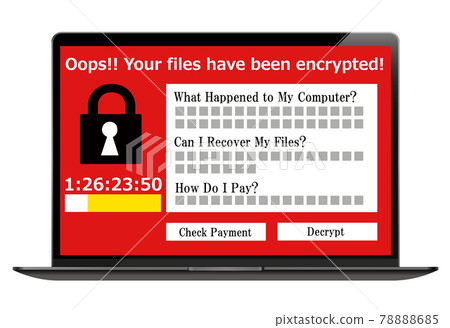 Ransomware Laptop laptop displaying a virus-infected screen Ransomware Laptop laptop displaying a virus-infected screen 78888685