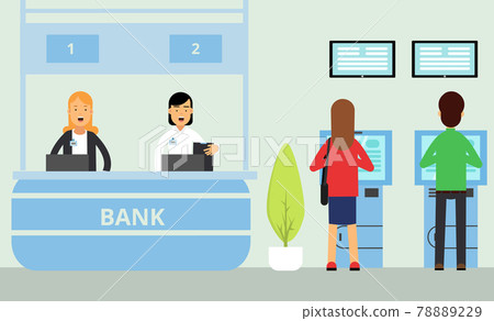 Bank Customer and Staff Serving Clients Vector... - Stock Illustration ...