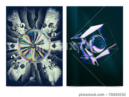 Translucent Iridescent Glass Cube and Sphere Background for your design. 78889292