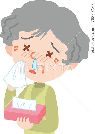 Elderly woman with a stuffy nose 78889780