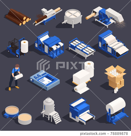 Paper Production Isometric Icon Set 78889878