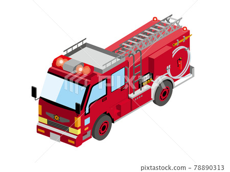 工作車、3D 消防車、梯車、汽車的等距 3D 插圖 工作車、3D 消防車、梯車、汽車的等距 3D 插圖 78890313