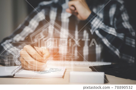 engineering and architecture drawings concept, Engineer man writing of architect starting draw a house blueprint on the desk in the home office, work from home engineering and architecture drawings concept, Engineer man writing of architect starting draw a house blueprint on the desk in the home office, work from home 78890532