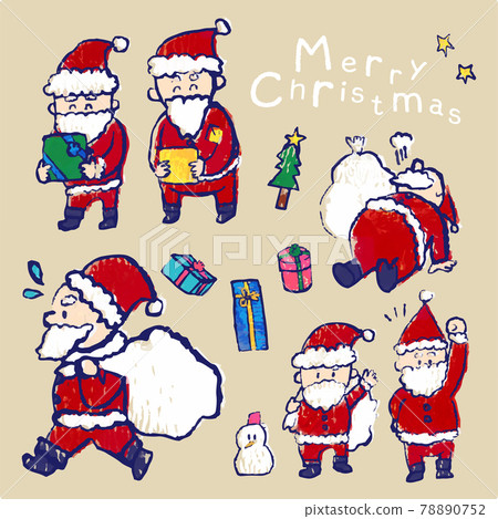 Print-style hand-painted cute illustration set) Santa delivering gifts for Christmas Print-style hand-painted cute illustration set) Santa delivering gifts for Christmas 78890752