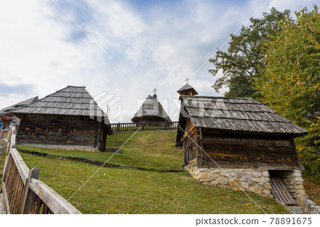 Drvengrad, Serbia- 18 September 2020: Kustendorf, traditional wooden village Drvengrad built by Emir Kusturica. Mokra Gora in Zlatibor surroundings Drvengrad, Serbia- 18 September 2020: Kustendorf, traditional wooden village Drvengrad built by Emir Kusturica. Mokra Gora in Zlatibor surroundings 78891675