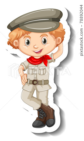 A sticker template with a boy in safari outfit cartoon character 78892044