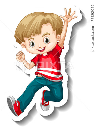 A sticker template with a boy wearing red t-shirt cartoon character 78892052