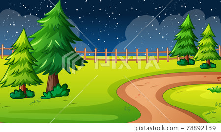 Blank nature park landscape at night scene with pathway through the meadow Blank nature park landscape at night scene with pathway through the meadow 78892139