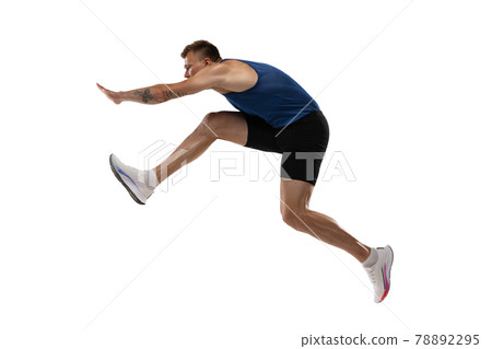 Athlete man athlete jumps over the barrier isolated on white background. 78892295