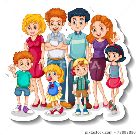 A sticker template with big family members cartoon character 78892886