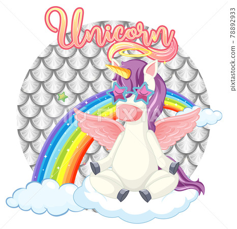 Unicorn cartoon character on pastel scales background isolated 78892933