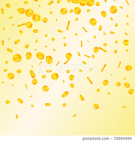 Indian rupee coins falling. Excellent scattered INR coins. India money. Imaginative jackpot, wealth or success concept. Vector illustration. 78894984