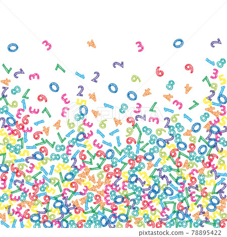 Falling colorful sketch numbers. Math study concept with flying digits. Amusing back to school mathematics banner on white background. Falling numbers vector illustration. Falling colorful sketch numbers. Math study concept with flying digits. Amusing back to school mathematics banner on white background. Falling numbers vector illustration. 78895422