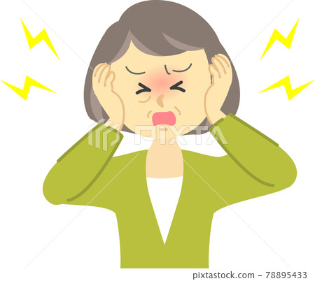 Illustration material: Injury series: Elderly woman holding both ears with both hands Aftereffects 78895433