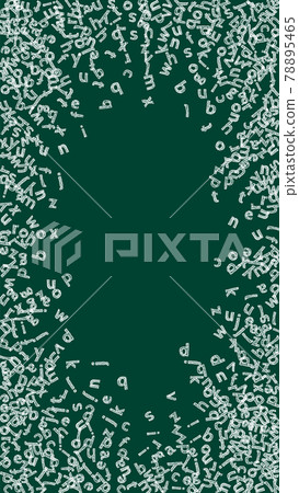 Falling letters of English language. Childish chalk flying words of Latin alphabet. Foreign languages study concept. Juicy back to school banner on blackboard background. 78895465