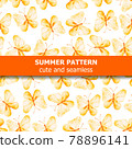 Watercolor pattern with yellow butterflies. Summer banner. 78896141