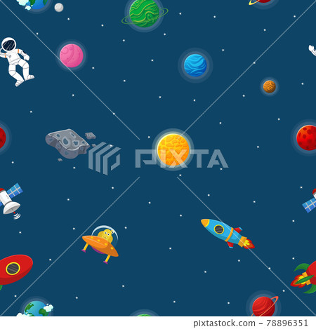 Space pattern with planets and stars. Astronaut 78896351