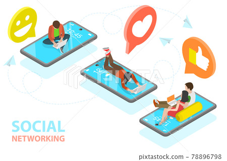 3D Isometric Flat Vector Concept of Social... - Stock Illustration ...