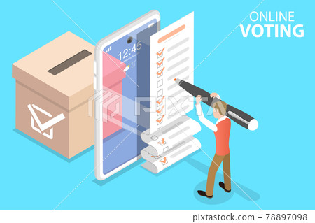 3D Isometric Flat Vector Concept of Online Voting Mobile App, E-voting. 78897098