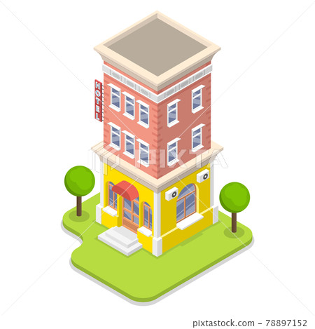 3D Isometric Flat Vector Concept of Hotel. 3D Isometric Flat Vector Concept of Hotel. 78897152