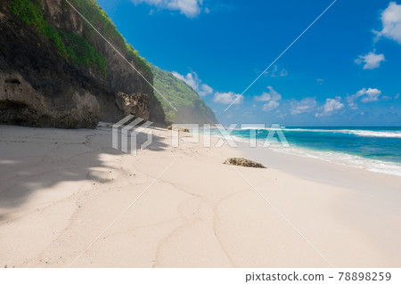 Tropical wild beach. Paradise sandy beach and blue ocean with waves Tropical wild beach. Paradise sandy beach and blue ocean with waves 78898259