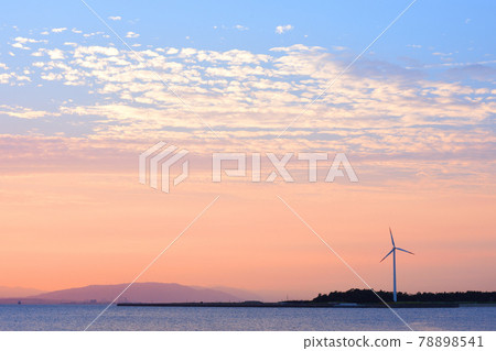 Sunset sky, windmill and sea Sunset sky, windmill and sea 78898541