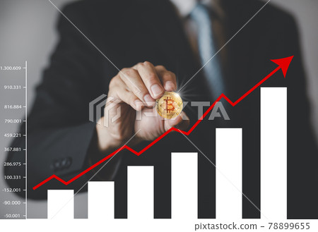 Bitcoin Price Falling Down concept, Businessman Holding Bitcoin With Red Arrow Down, Virtual digital currency and financial investment trade concept, Cryptocurrency gold bitcoin coin, Bitcoin Price Falling Down concept, Businessman Holding Bitcoin With Red Arrow Down, Virtual digital currency and financial investment trade concept, Cryptocurrency gold bitcoin coin, 78899655