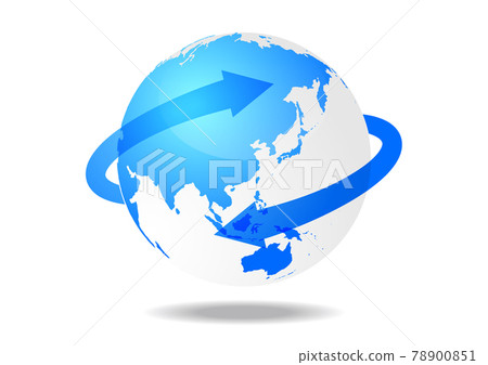 Blue and white Japan-centric Earth and arrows-white background Blue and white Japan-centric Earth and arrows-white background 78900851