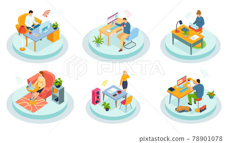 Businessman talking on phone in office, working at table with laptop. Interior office room workspace Businessman talking on phone in office, working at table with laptop. Interior office room workspace 78901078