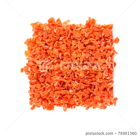 Dry carrot isolated on the white background. Chopped dried carrot. Spices and herbs. Top view. Dry carrot isolated on the white background. Chopped dried carrot. Spices and herbs. Top view. 78901360