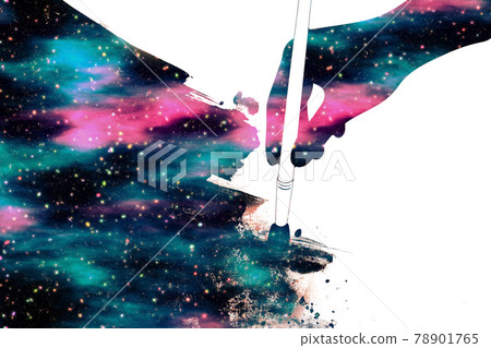 Hand silhouette with brush and space Hand silhouette with brush and space 78901765