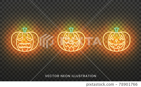 Halloween neon Jack O Lantern sign. Set of bright Pumpkin for Halloween Halloween neon Jack O Lantern sign. Set of bright Pumpkin for Halloween 78901766