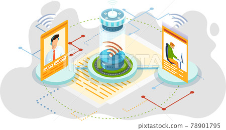 Online collaboration video conference remote business management wireless computing service concept Online collaboration video conference remote business management wireless computing service concept 78901795