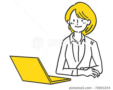 Female employee laptop simple illustration 2 colors Female employee laptop simple illustration 2 colors 78901854