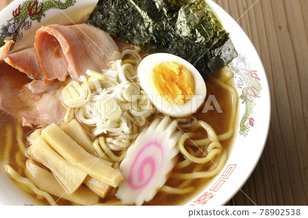 A bird's-eye view of a simple soy sauce ramen that you can eat at a stall with char siu, menma, Naruto, etc. A bird's-eye view of a simple soy sauce ramen that you can eat at a stall with char siu, menma, Naruto, etc. 78902538